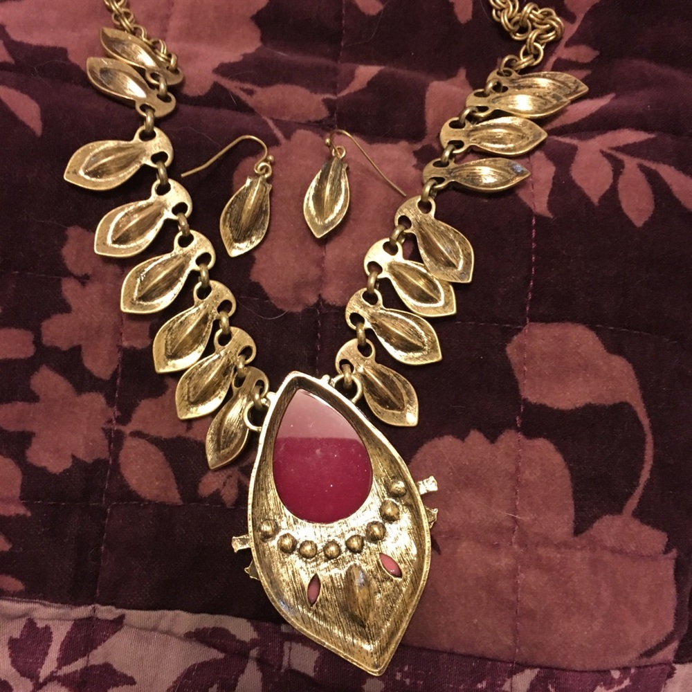 Eloquii Necklace Earring Statement Set Burgundy - image 4